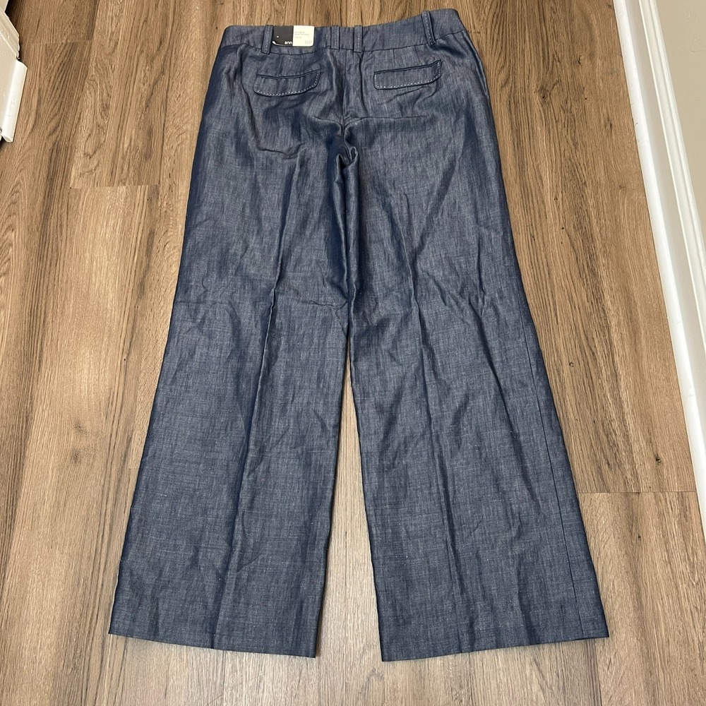NWT Loft Petites Wide Leg 10P Blue Cotton Ramie Blend Chambray-Like Pants - Picture 9 of 11